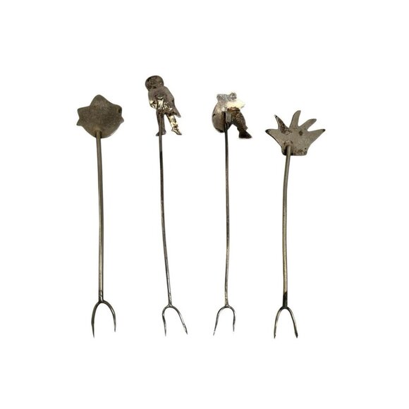 Set of 6 Vintage Sterling Silver Cocktail Martini Pick Forks Set Assorted 3.5" - Picture 6 of 6